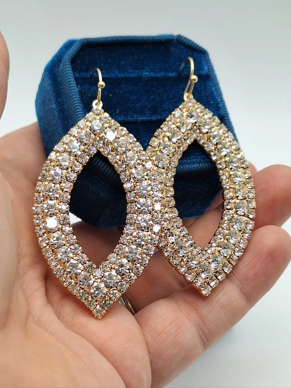 NEW Made With Swarovski Crystal Gold Tone Statement Drop Earrings